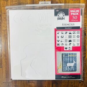 NEW FolkArt Woodland Stencils 26 Sheets 50 Designs Art Craft Paint Supply 12x12"